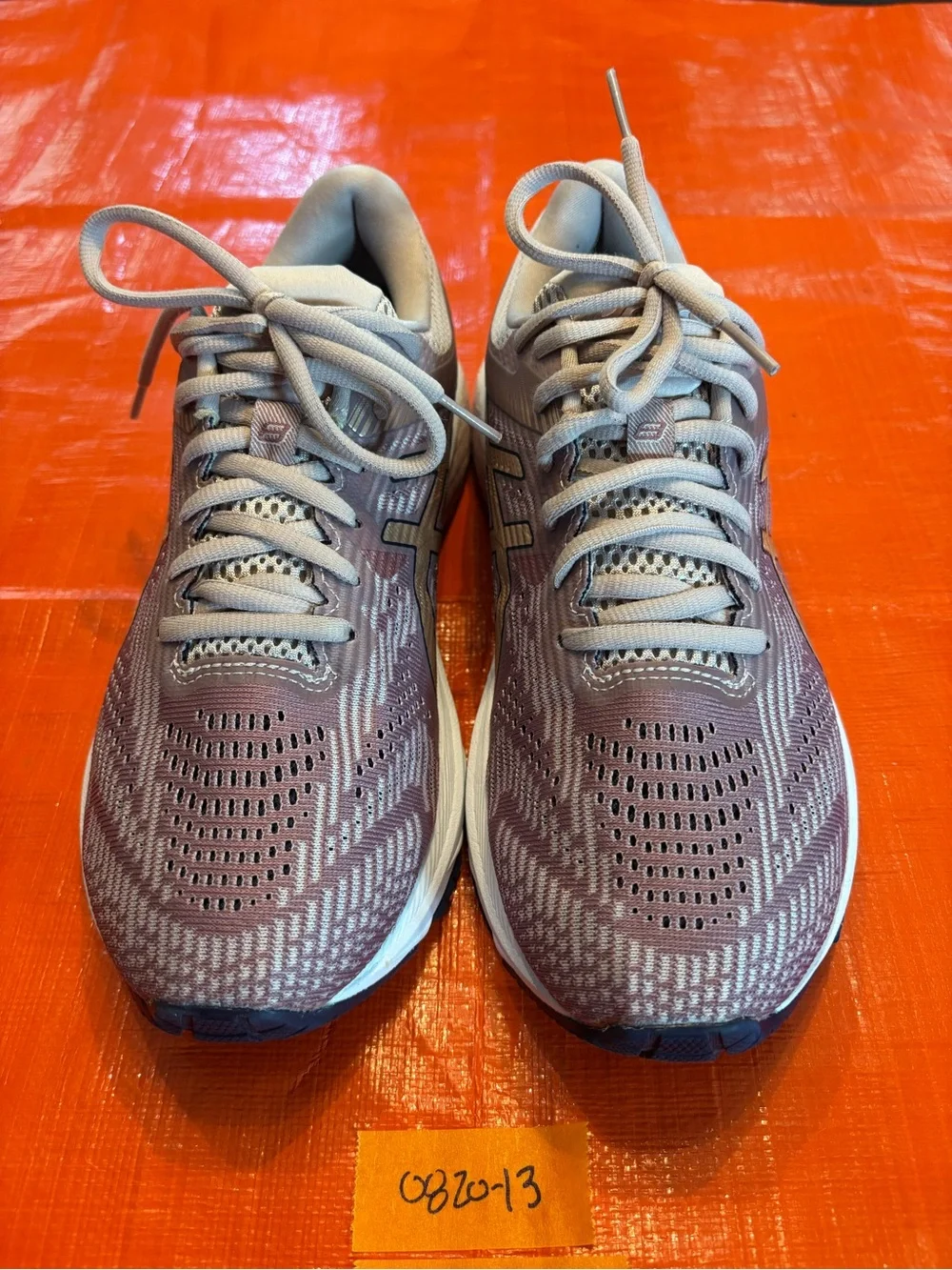 Asics Women's Light Gray and Mauve Knit Lace-Up Sneakers